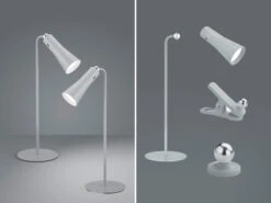 MeineWunschleuchte 2er SET 3 In 1 LED Akku Tischleuchten Mit Klemm- & Klebestation, Grau H: 36cm
