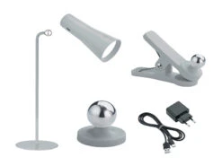 MeineWunschleuchte 2er SET 3 In 1 LED Akku Tischleuchten Mit Klemm- & Klebestation, Grau H: 36cm -Lamp Geschaft 2er set 3 in 1 led akku tischleuchten mit klemm kl 4