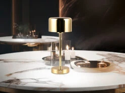 MeineWunschleuchte 2er SET Akku Tischleuchten 30cm, Per USB Aufladbar, Dimmbar, Messing Poliert -Lamp Geschaft 2er set akku tischleuchten 30cm per usb aufladbar 1 4