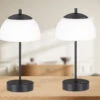 MeineWunschleuchte 2er SET Kabellose Tischlampen Schwarz / Opalglas Mit Touchdimmer, Höhe 35cm