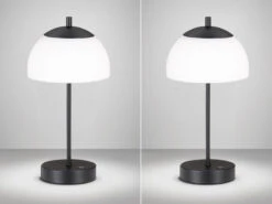 MeineWunschleuchte 2er SET Kabellose Tischlampen Schwarz / Opalglas Mit Touchdimmer, Höhe 35cm -Lamp Geschaft 2er set kabellose tischlampen schwarz opalglas mit 2