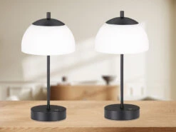 MeineWunschleuchte 2er SET Kabellose Tischlampen Schwarz / Opalglas Mit Touchdimmer, Höhe 35cm