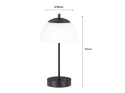 MeineWunschleuchte 2er SET Kabellose Tischlampen Schwarz / Opalglas Mit Touchdimmer, Höhe 35cm -Lamp Geschaft 2er set kabellose tischlampen schwarz opalglas mit 3