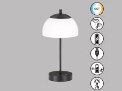 MeineWunschleuchte 2er SET Kabellose Tischlampen Schwarz / Opalglas Mit Touchdimmer, Höhe 35cm -Lamp Geschaft 2er set kabellose tischlampen schwarz opalglas mit 4