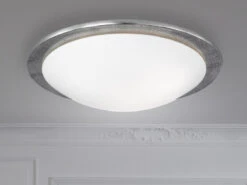 Fischer & Honsel Deckenleuchte NANTES Mit Glas Lampenschirm & Metall Silber Antik, Ø 50cm