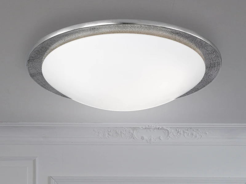 Fischer & Honsel Deckenleuchte NANTES Mit Glas Lampenschirm & Metall Silber Antik, Ø 50cm 1 Fischer & Honsel Deckenleuchte NANTES Mit Glas Lampenschirm & Metall Silber Antik, Ø 50cm