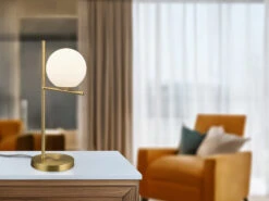 MeineWunschleuchte Design LED Tischleuchte In Messing Matt Mit Lampenschirm Kugel Opalglas