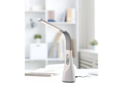 Reality Leuchten Dimmbare LED Schreibtischleuchte VENTO USB Anschluß & Ventilator Weiß Höhe 46cm
