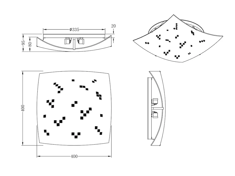 Trio Leuchten Eckige Deckenschale COLINA 40x40cm, Glaslampenschirm In Weiß Grau Gemustert 4 Trio Leuchten Eckige Deckenschale COLINA 40x40cm, Glaslampenschirm In Weiß Grau Gemustert – Bild 4