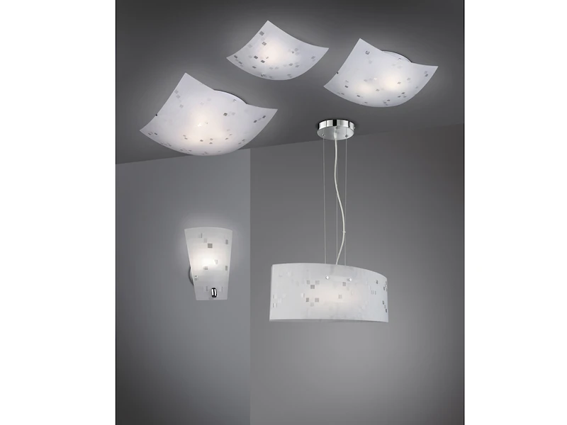 Trio Leuchten Eckige Deckenschale COLINA 40x40cm, Glaslampenschirm In Weiß Grau Gemustert 5 Trio Leuchten Eckige Deckenschale COLINA 40x40cm, Glaslampenschirm In Weiß Grau Gemustert – Bild 5