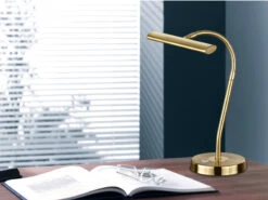 Trio Leuchten Flexible LED Schreibtischleuchte CURTIS Messing Matt, 4-Stufen Dimmer -Lamp Geschaft flexible led schreibtischleuchte curtis messing ma 4