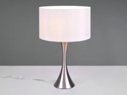 MeineWunschleuchte Große LED Tischlampe Silber Matt Mit Stoffschirm Weiß - Höhe 62cm -Lamp Geschaft grosse led tischlampe silber matt mit stoffschirm 1 2