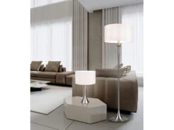 MeineWunschleuchte Große LED Tischlampe Silber Matt Mit Stoffschirm Weiß - Höhe 62cm -Lamp Geschaft grosse led tischlampe silber matt mit stoffschirm 1 5