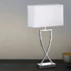 MeineWunschleuchte Große LED Tischleuchte Chrom Mit Stoffschirm Weiß Eckig - Höhe 51cm