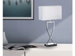 MeineWunschleuchte Große LED Tischleuchte Chrom Mit Stoffschirm Weiß Eckig - Höhe 51cm -Lamp Geschaft grosse led tischleuchte chrom mit stoffschirm weis 4