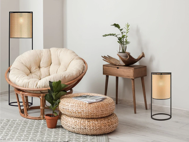 MeineWunschleuchte Große LED Tischleuchte Mit Geflecht In Rattan Optik 56cm - Hocker / Bodenlampe 8 MeineWunschleuchte Große LED Tischleuchte Mit Geflecht In Rattan Optik 56cm - Hocker / Bodenlampe – Bild 8