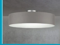 MeineWunschleuchte Große Runde Deckenleuchte CALMA Mit Stoffschirm In Braun-Grau Ø 60cm