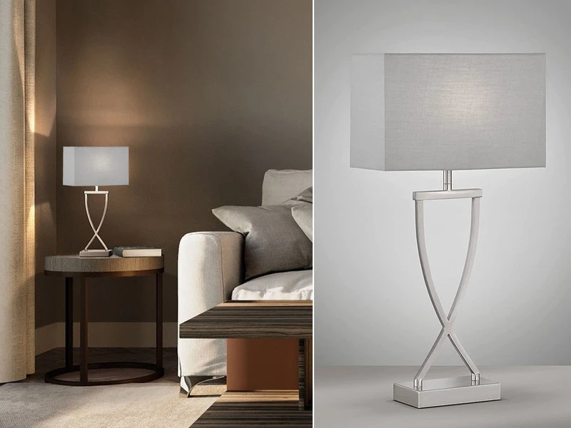 Fischer & Honsel Große Tischlampe ANNI Silber Mit Stoffschirm Grau Eckig - Höhe 51cm 1 Fischer & Honsel Große Tischlampe ANNI Silber Mit Stoffschirm Grau Eckig - Höhe 51cm