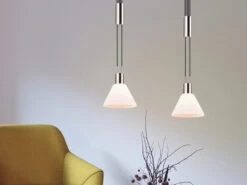 Trio Leuchten Höhenverstellbare Pendelleuchte STANLEY 2-flammig Mit Glasschirmen Weiß B: 55cm