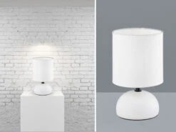 Reality Leuchten Keramik Tischleuchte LUCI Weiß Runder Stofflampenschirm In Weiß Ø14cm