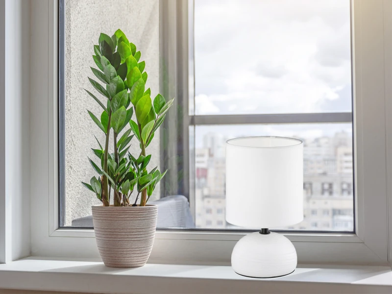 Reality Leuchten Keramik Tischleuchte LUCI Weiß Runder Stofflampenschirm In Weiß Ø14cm 4 Reality Leuchten Keramik Tischleuchte LUCI Weiß Runder Stofflampenschirm In Weiß Ø14cm – Bild 4