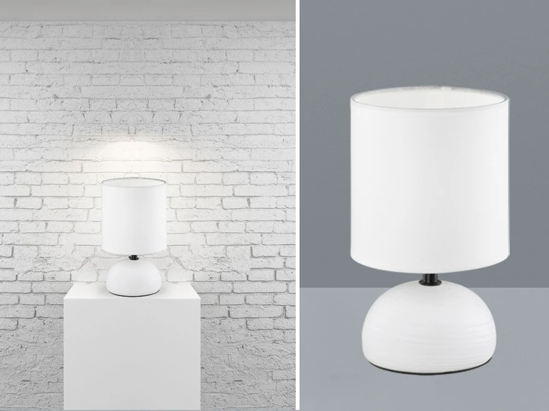 Reality Leuchten Keramik Tischleuchte LUCI Weiß Runder Stofflampenschirm In Weiß Ø14cm 1 Reality Leuchten Keramik Tischleuchte LUCI Weiß Runder Stofflampenschirm In Weiß Ø14cm