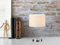 MeineWunschleuchte Klassische LED Tischleuchte Silber Mit Stoffschirm Weiß, Höhe 32cm -Lamp Geschaft klassische led tischleuchte silber mit stoffschirm 5