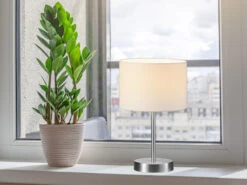 MeineWunschleuchte Klassische LED Tischleuchte Silber Mit Stoffschirm Weiß, Höhe 32cm -Lamp Geschaft klassische led tischleuchte silber mit stoffschirm 6