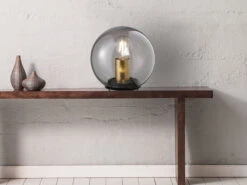 Fischer & Honsel Kleine Tischlampe DINI Rauchglas Schwarz Mit Messing - Kugel Ø 25cm -Lamp Geschaft kleine tischlampe dini rauchglas schwarz mit messi 4