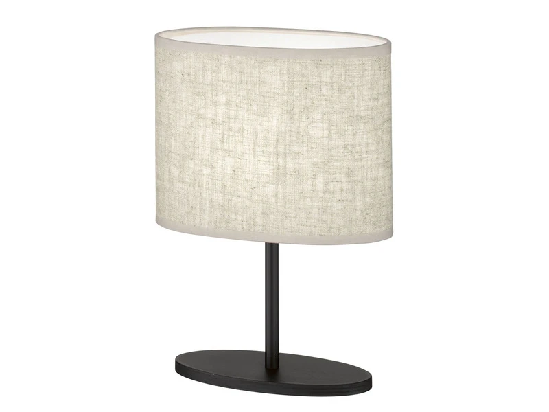 FHL Easy Kleine Tischleuchte MOMO Oval Schwarz Mit Stoffschirm Leinen Beige 2 FHL Easy Kleine Tischleuchte MOMO Oval Schwarz Mit Stoffschirm Leinen Beige – Bild 2