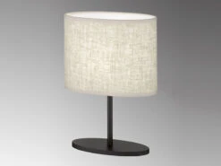 FHL Easy Kleine Tischleuchte MOMO Oval Schwarz Mit Stoffschirm Leinen Beige