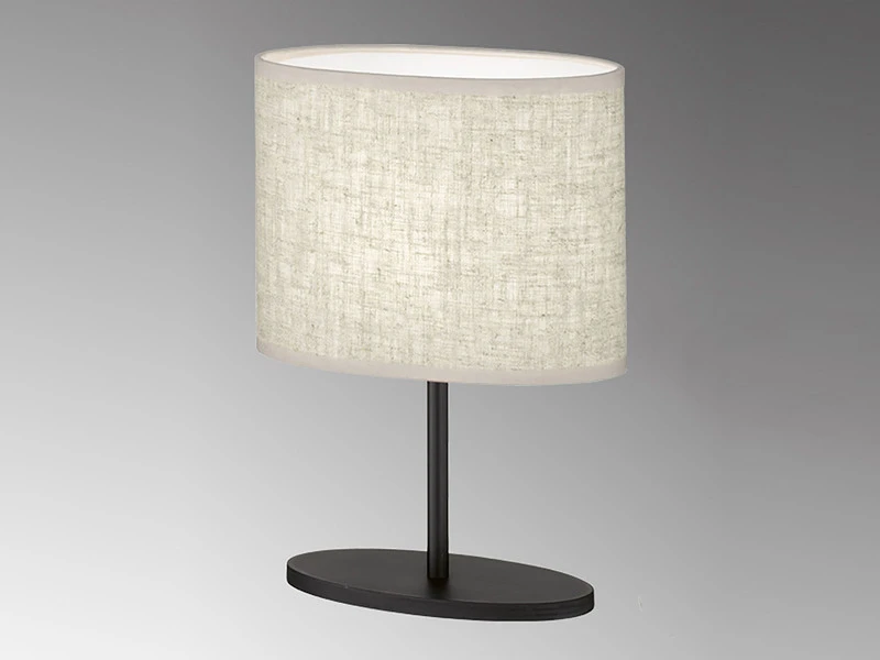 FHL Easy Kleine Tischleuchte MOMO Oval Schwarz Mit Stoffschirm Leinen Beige 1 FHL Easy Kleine Tischleuchte MOMO Oval Schwarz Mit Stoffschirm Leinen Beige