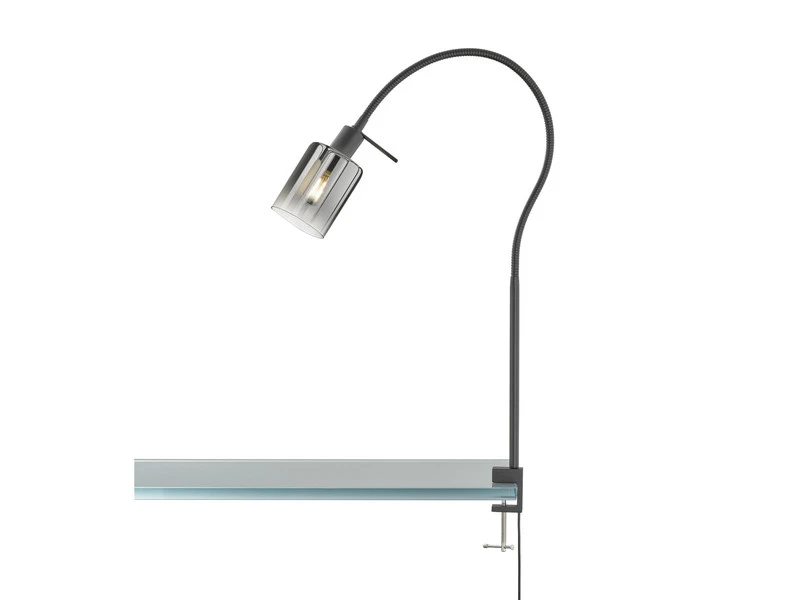 Fischer & Honsel Klemmlampe ISKA Schwarz Mit Rauchglas - Leselampe Mit Schwanenhals 2 Fischer & Honsel Klemmlampe ISKA Schwarz Mit Rauchglas - Leselampe Mit Schwanenhals – Bild 2
