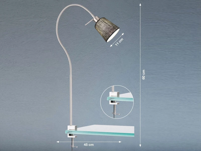Fischer & Honsel Klemmlampe JAM Mit Leinen Lampenschirm Grau & Schwanenhals 3 Fischer & Honsel Klemmlampe JAM Mit Leinen Lampenschirm Grau & Schwanenhals – Bild 3