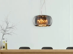 Trio Leuchten Kristall Pendelleuchte VAPORE Glas Chrom Verspiegelt & Rauchglas Optik Ø 40cm