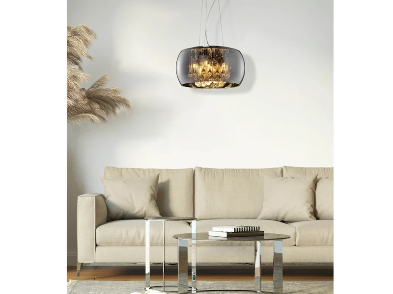 Trio Leuchten Kristall Pendelleuchte VAPORE Glas Chrom Verspiegelt & Rauchglas Optik Ø 40cm 5 Trio Leuchten Kristall Pendelleuchte VAPORE Glas Chrom Verspiegelt & Rauchglas Optik Ø 40cm – Bild 5