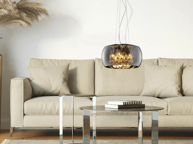 Trio Leuchten Kristall Pendelleuchte VAPORE Glas Chrom Verspiegelt & Rauchglas Optik Ø 40cm 7 Trio Leuchten Kristall Pendelleuchte VAPORE Glas Chrom Verspiegelt & Rauchglas Optik Ø 40cm – Bild 7