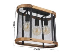 MeineWunschleuchte LED Deckenleuchte Mit Holz & Gitter Schwarz, 3-flammig 45cm Breit -Lamp Geschaft led deckenleuchte mit holz gitter schwarz 3 flammi 2