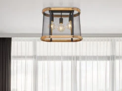 MeineWunschleuchte LED Deckenleuchte Mit Holz & Gitter Schwarz, 3-flammig 45cm Breit -Lamp Geschaft led deckenleuchte mit holz gitter schwarz 3 flammi 5