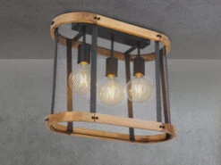 MeineWunschleuchte LED Deckenleuchte Mit Holz & Gitter Schwarz, 3-flammig 45cm Breit -Lamp Geschaft led deckenleuchte mit holz gitter schwarz 3 flammi 6