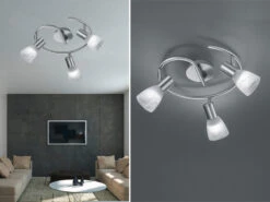 Reality Leuchten LED Deckenstrahler VISTO 3 Flammig Silber, Glas Alabaster, Rondell Ø 30cm