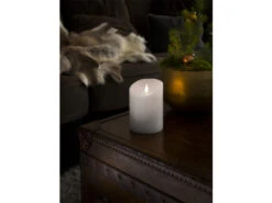 Konstsmide LED Echtwachskerze Mit Flamme & Timer, Ø 10cm, Höhe 14cm, Batteriebetrieb -Lamp Geschaft led echtwachskerze mit flamme timer 10cm hoehe 14c 5