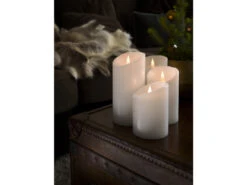 Konstsmide LED Echtwachskerze Mit Flamme & Timer, Ø 10cm, Höhe 14cm, Batteriebetrieb -Lamp Geschaft led echtwachskerze mit flamme timer 10cm hoehe 14c 6