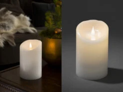Konstsmide LED Echtwachskerze Mit Flamme & Timer, Ø 10cm, Höhe 16cm, Batteriebetrieb