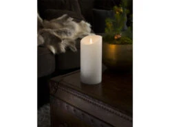 Konstsmide LED Echtwachskerze Mit Flamme & Timer, Ø 10cm, Höhe 21,5cm, Batteriebetrieb -Lamp Geschaft led echtwachskerze mit flamme timer 10cm hoehe 215 5