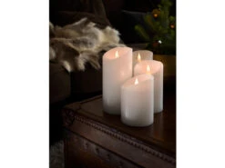 Konstsmide LED Echtwachskerze Mit Flamme & Timer, Ø 10cm, Höhe 21,5cm, Batteriebetrieb -Lamp Geschaft led echtwachskerze mit flamme timer 10cm hoehe 215 6