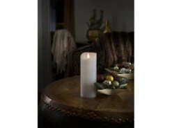 Konstsmide LED Echtwachskerze Mit Flamme & Timer, Ø 7,5cm, Höhe 20,5cm, Batteriebetrieb -Lamp Geschaft led echtwachskerze mit flamme timer 75cm hoehe 205 5