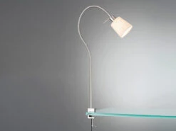 MeineWunschleuchte LED Klemmlampe Mit Leinen Lampenschirm Beige & Schwanenhals