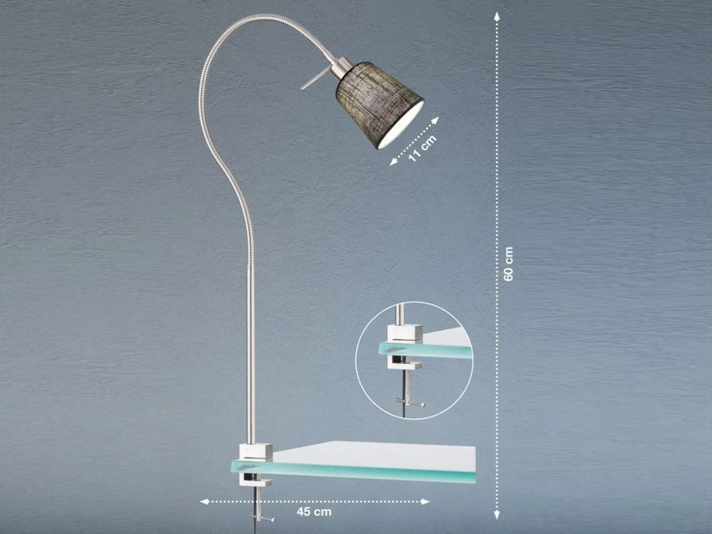 MeineWunschleuchte LED Klemmlampe Mit Leinen Lampenschirm Grau & Schwanenhals 3 MeineWunschleuchte LED Klemmlampe Mit Leinen Lampenschirm Grau & Schwanenhals – Bild 3