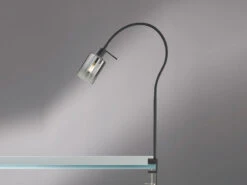 MeineWunschleuchte LED Klemmlampe Schwarz Mit Rauchglas - Leselampe Mit Schwanenhals